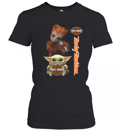 Baby Groot And Baby Yoda Hug Harley Davidson T-Shirt Classic Women's T-shirt