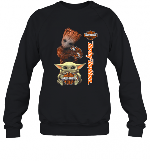 Baby Groot And Baby Yoda Hug Harley Davidson T-Shirt Unisex Sweatshirt