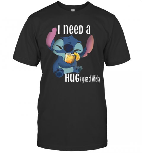Baby Stitch I Need A Hug A Glass Of Whisky T-Shirt