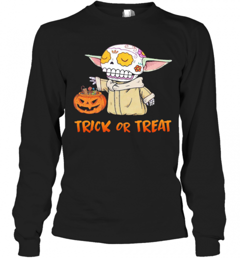 Baby Yoda Pumpkin Trick Or Treat Halloween T-Shirt Long Sleeved T-shirt 