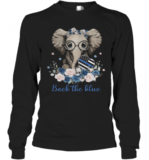 Back The Blue Elephants Heart Glasses Flower Cute T-Shirt Long Sleeved T-shirt 