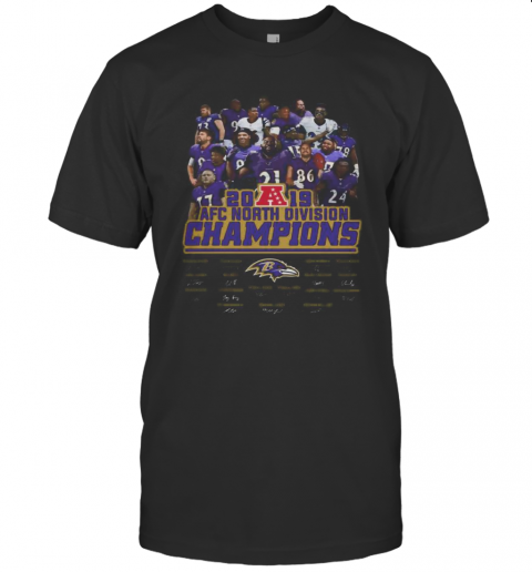 Baltimore Ravens Football 2019 Afc North Division Champions Signatures T-Shirt