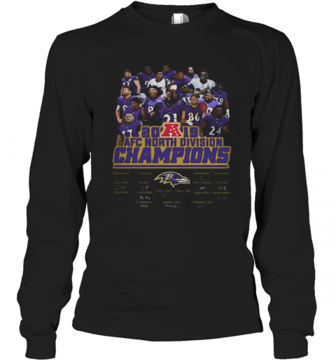 Baltimore Ravens Football 2019 Afc North Division Champions Signatures T-Shirt Long Sleeved T-shirt 