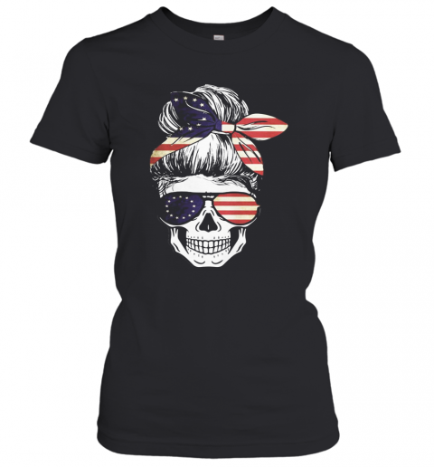 Betsy Ross Skull Headband And Glasses American Flag T-Shirt Classic Women's T-shirt