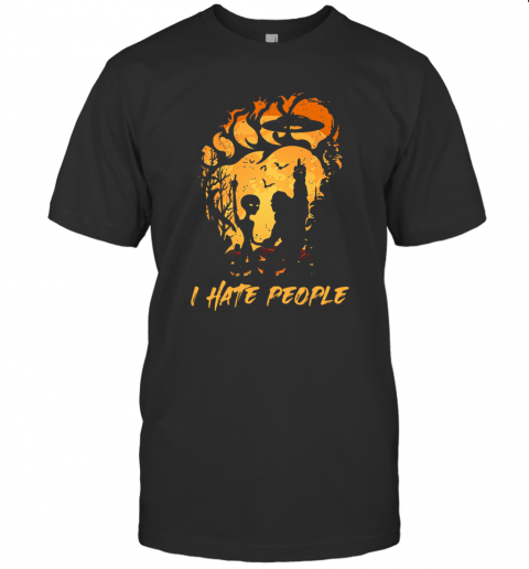 Bigfoot And Alien I Hate People Halloween T-Shirt