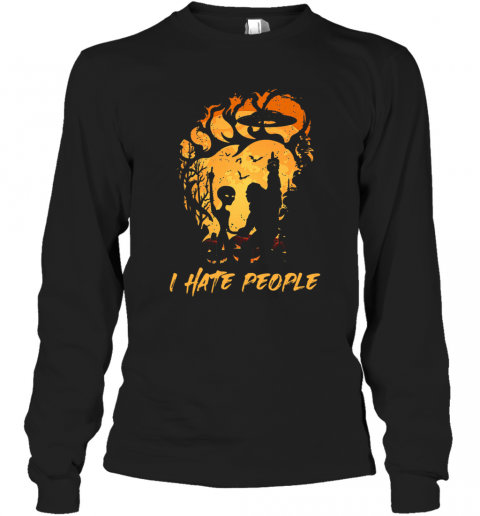 Bigfoot And Alien I Hate People Halloween T-Shirt Long Sleeved T-shirt 