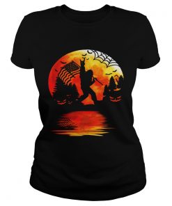 Bigfoot Holding American Flag Moon Halloween  Classic Ladies