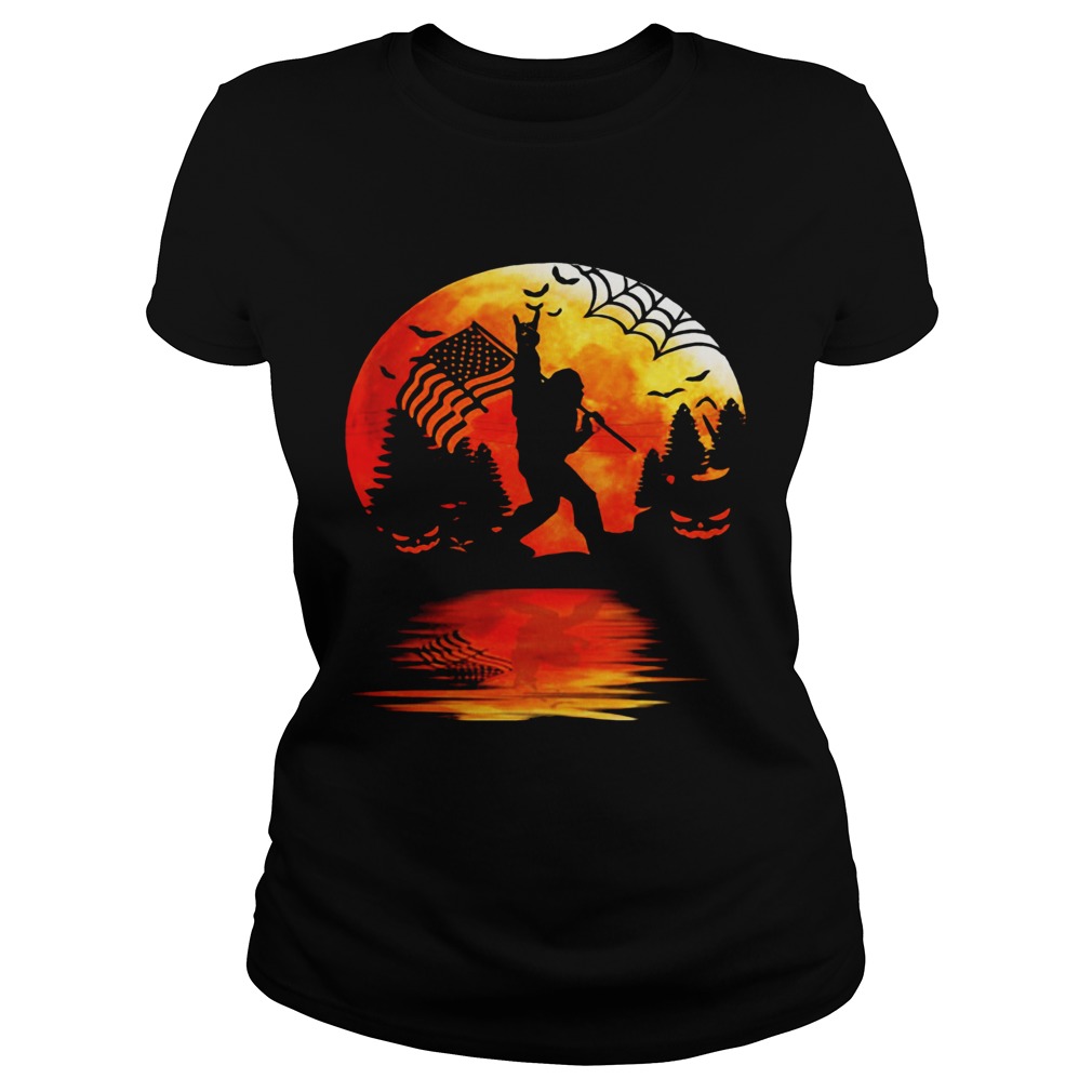 Bigfoot Holding American Flag Moon Halloween Classic Ladies