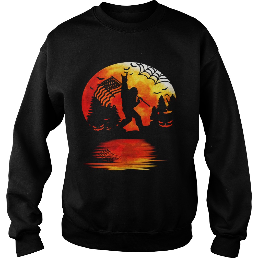 Bigfoot Holding American Flag Moon Halloween Sweatshirt