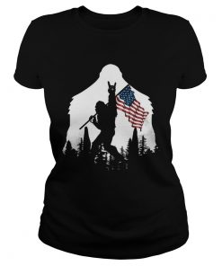 Bigfoot Rock And Roll Usa Flag In The Forest  Classic Ladies