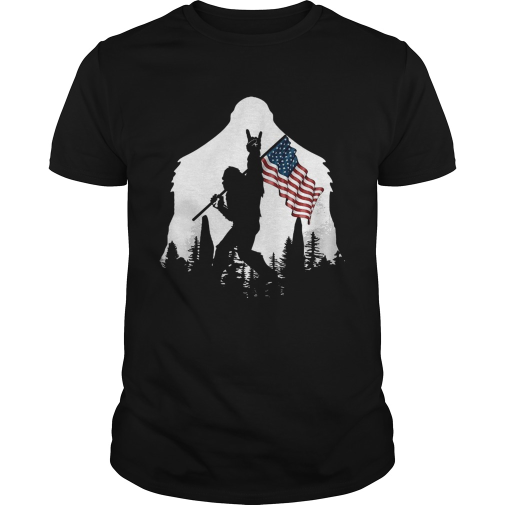 Bigfoot Rock And Roll Usa Flag In The Forest Unisex