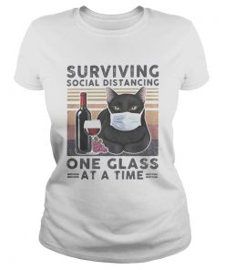 Black Cat Face Mask Wine Surviving social distancing one glass at a time vintage retro  Classic Ladies