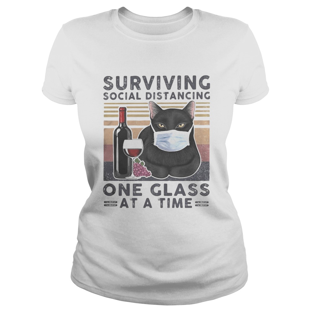 Black Cat Face Mask Wine Surviving social distancing one glass at a time vintage retro Classic Ladies