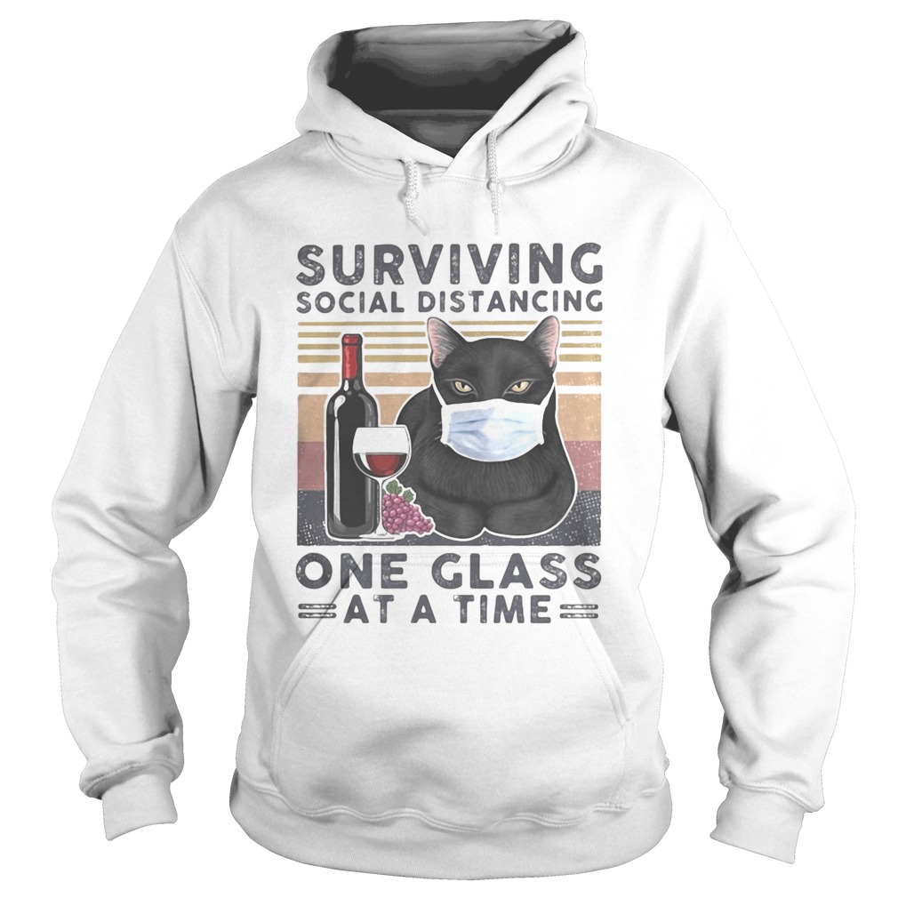 Black Cat Face Mask Wine Surviving social distancing one glass at a time vintage retro Hoodie