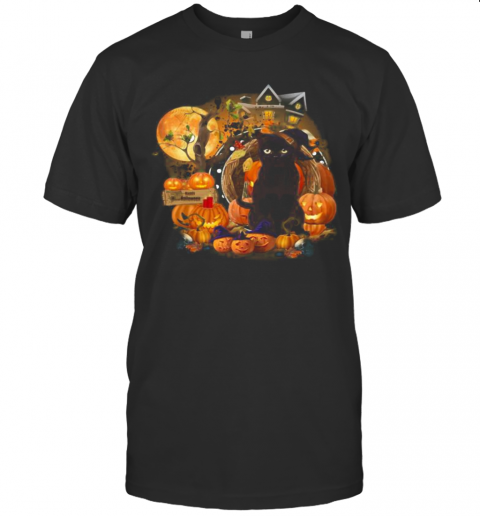 Black Cat Witch Pumpkin Witch Halloween T-Shirt