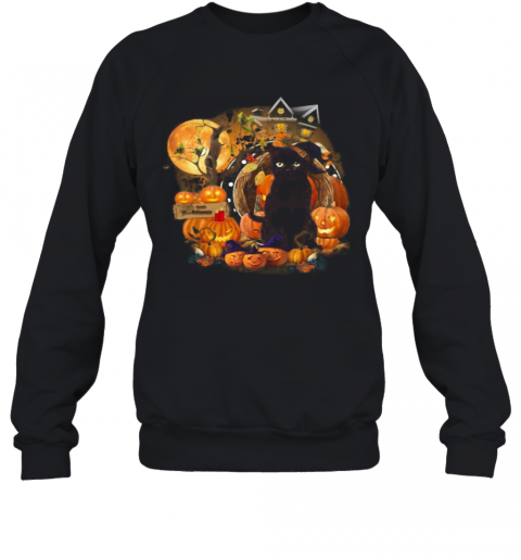 Black Cat Witch Pumpkin Witch Halloween T-Shirt Unisex Sweatshirt