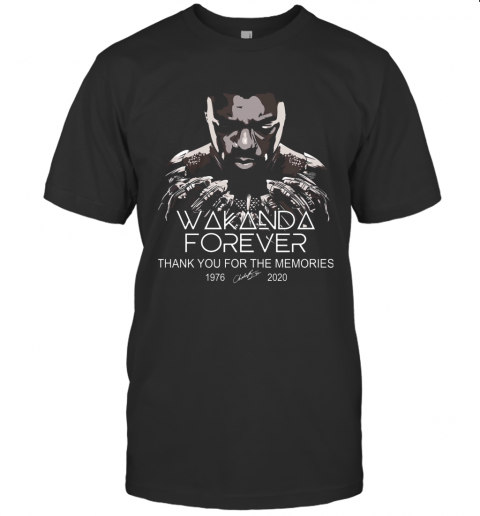 Black Panther Wakanda Forever Chadwick Boseman Rip 1977 2020 Thank You For The Memories Signature T-Shirt