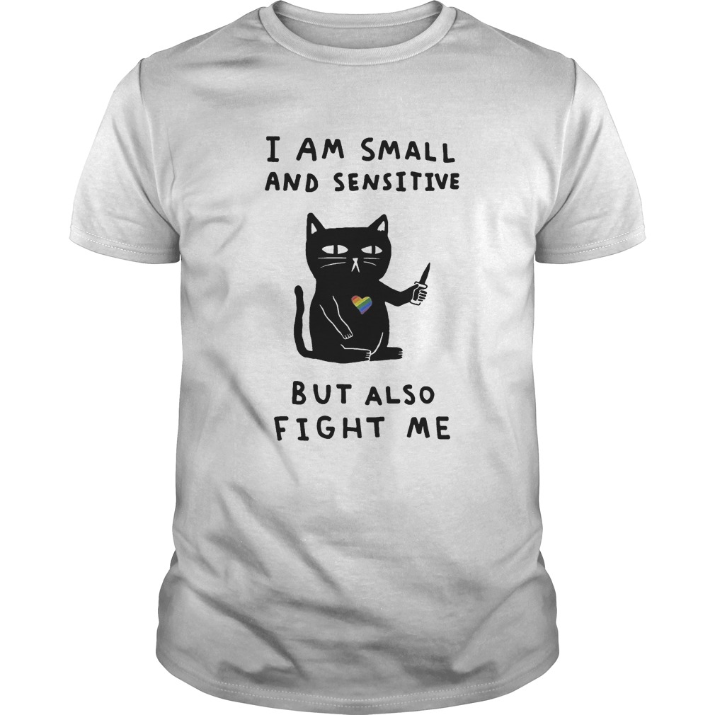 Black cat heart LGBT I am small and sensitive but also fight me shirt