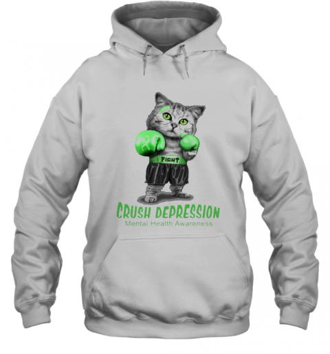 Cat Boxing Fight Crush Depression Mental Health Awareness T-Shirt Unisex Hoodie