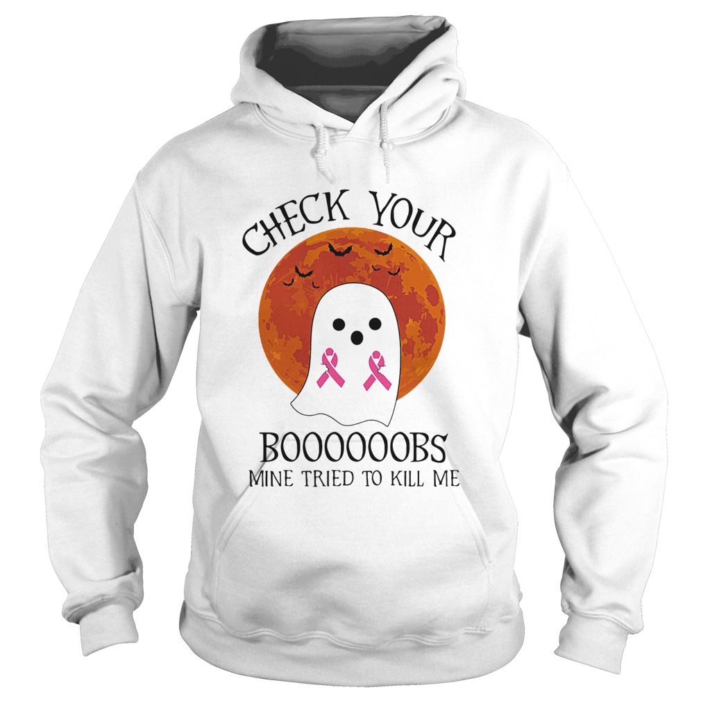 Check Your Boooooobs Mine Tried To Kill Me Sunset Cancer Awareness Hoodie