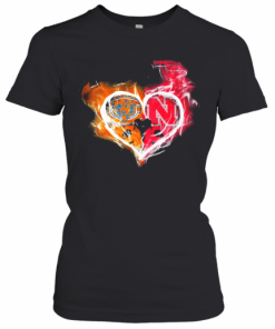 Chicago Bears And Nebraska Cornhuskers Heart Fire T-Shirt Classic Women's T-shirt