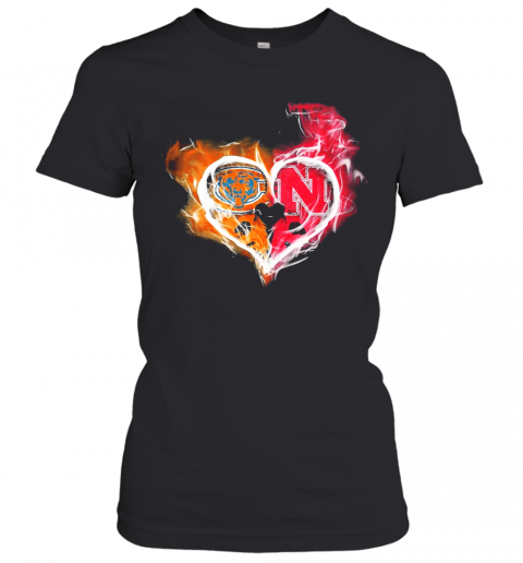 Chicago Bears And Nebraska Cornhuskers Heart Fire T-Shirt Classic Women's T-shirt