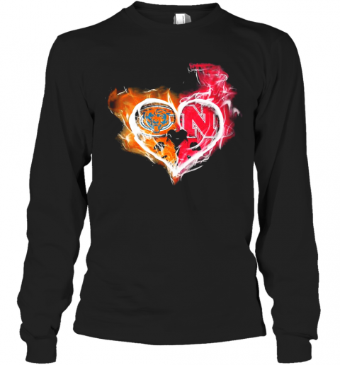 Chicago Bears And Nebraska Cornhuskers Heart Fire T-Shirt Long Sleeved T-shirt 