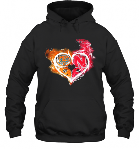 Chicago Bears And Nebraska Cornhuskers Heart Fire T-Shirt Unisex Hoodie