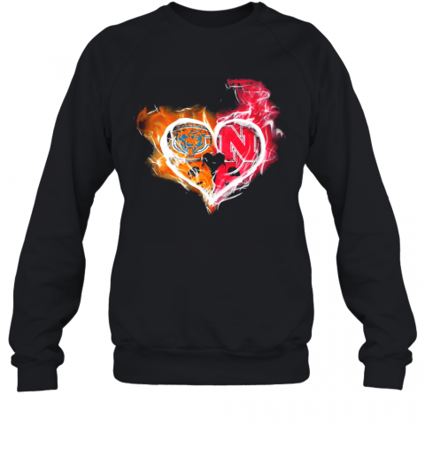 Chicago Bears And Nebraska Cornhuskers Heart Fire T-Shirt Unisex Sweatshirt