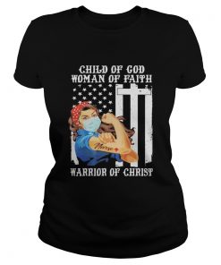 Child of god woman of faith warrior of christ Strong girl mask tattoo nurse American flag  Classic Ladies