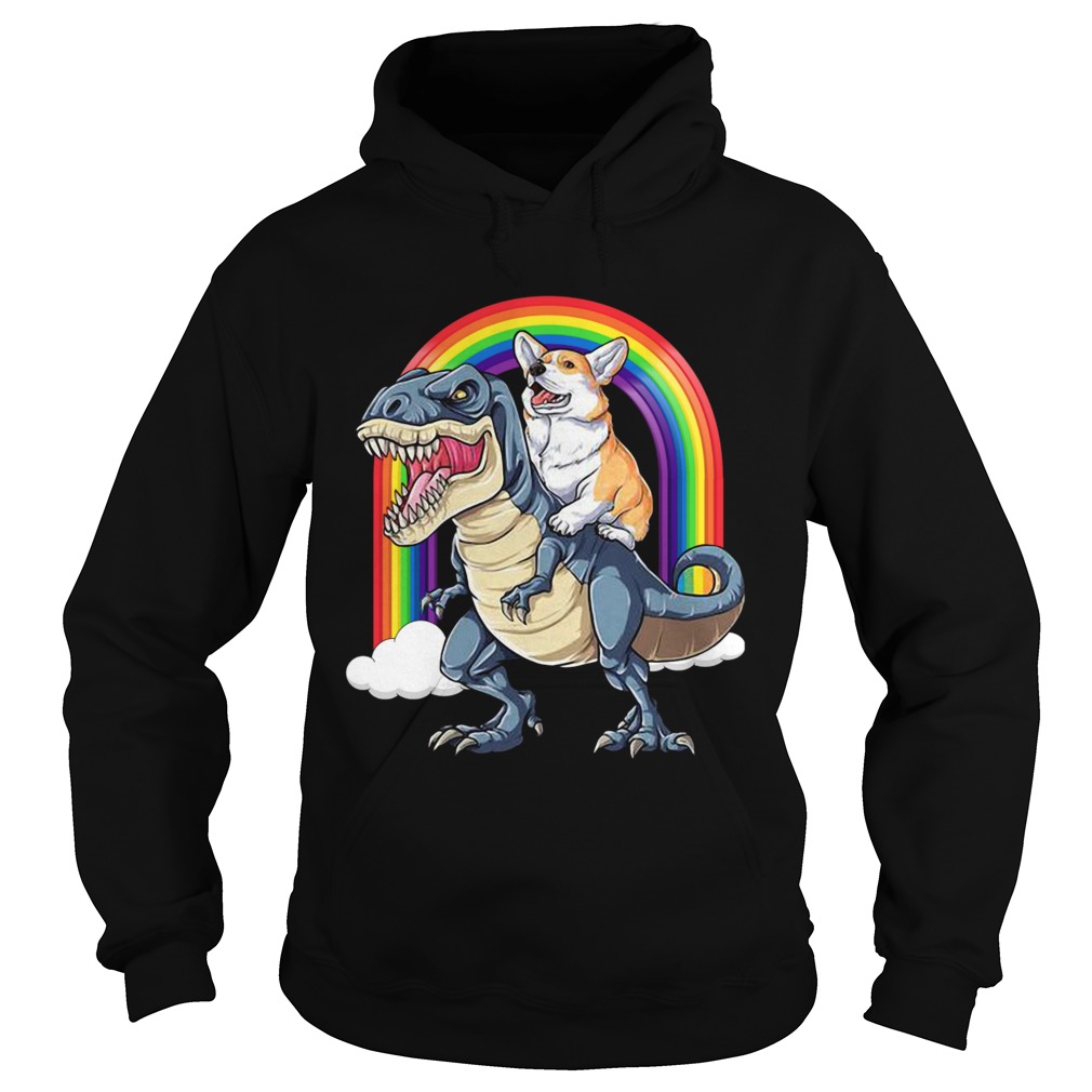 Corgi Riding Dinosaur T Rex Hoodie
