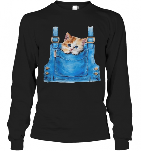 Cute Cat In Pocket T-Shirt Long Sleeved T-shirt 
