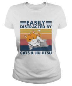 Easily Distracted By Cats And Jiu Jitsu Vintage  Classic Ladies