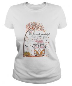 Flamingo riding peace bus its the most wonderful time of the year leaves tree  Classic Ladies