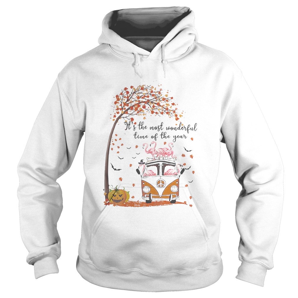 Flamingo riding peace bus its the most wonderful time of the year leaves tree Hoodie