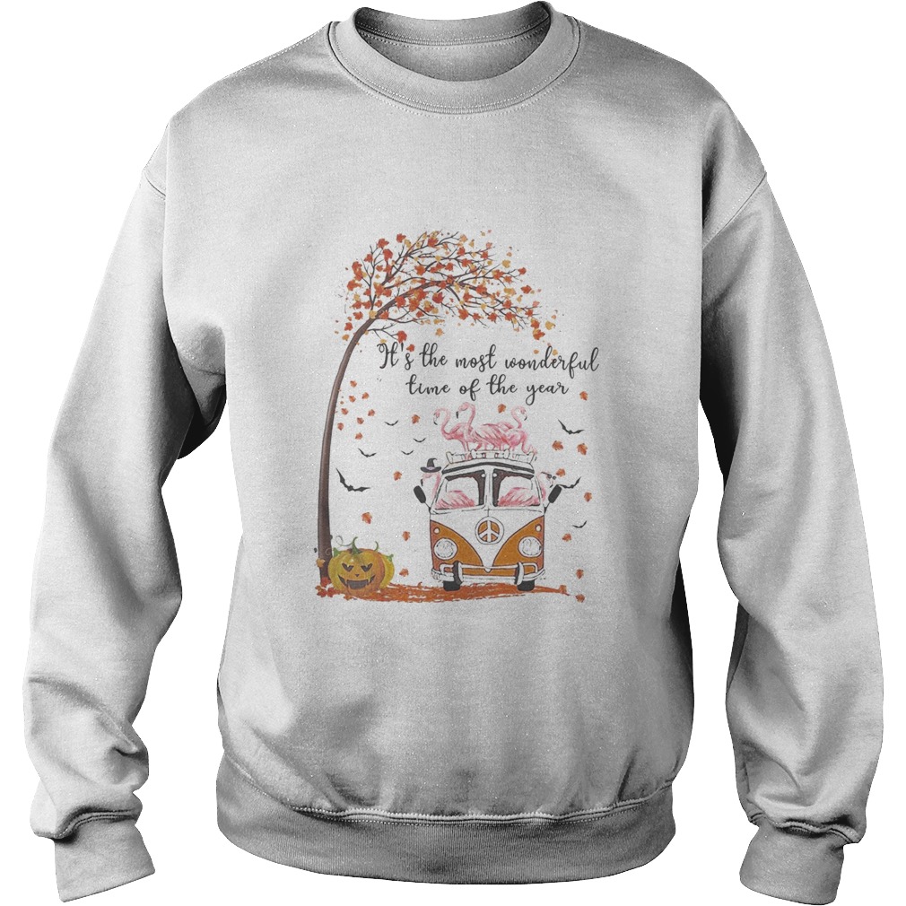 Flamingo riding peace bus its the most wonderful time of the year leaves tree Sweatshirt