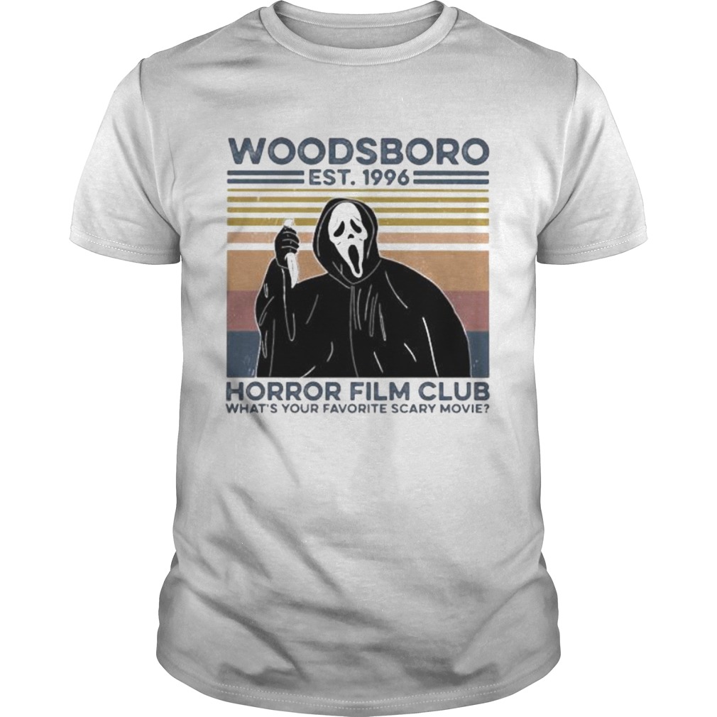 Ghost woodsboro est 1996 horror film club whats your favorite scary movie vintage retro shirt