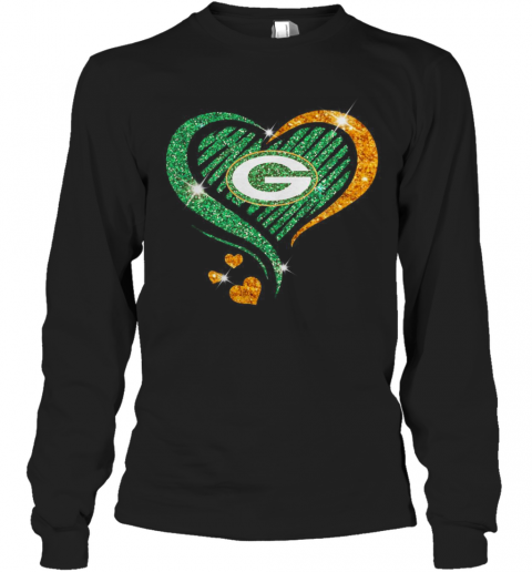Green Bay Packers Diamond Heart T-Shirt Long Sleeved T-shirt 
