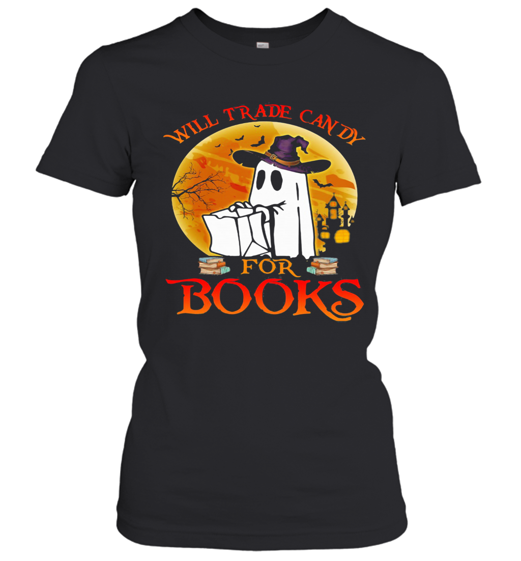 Halloween Boos Will Trade Candy For Books Moon T-Shirt Classic Women's T-shirt