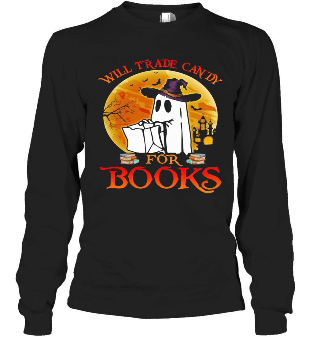 Halloween Boos Will Trade Candy For Books Moon T-Shirt Long Sleeved T-shirt