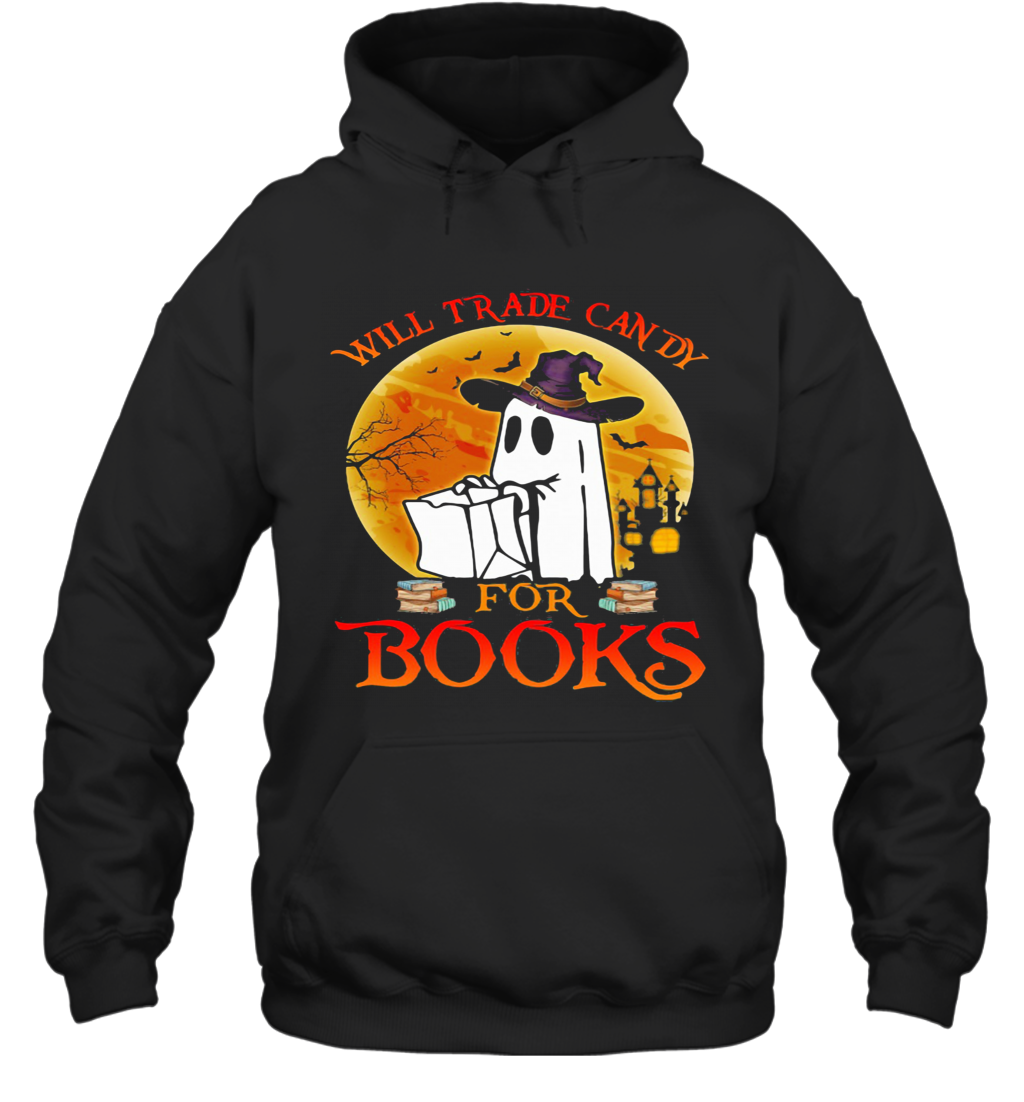 Halloween Boos Will Trade Candy For Books Moon T-Shirt Unisex Hoodie