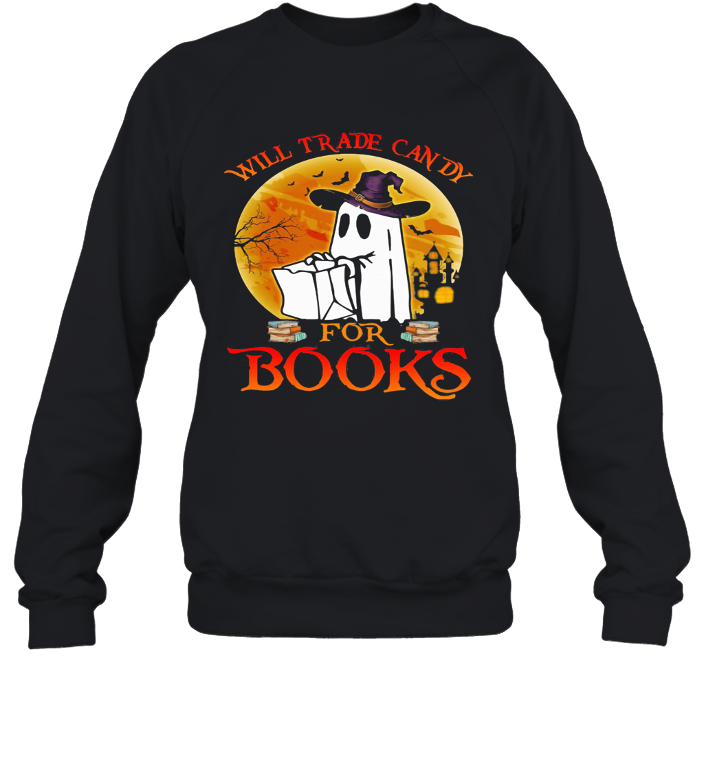 Halloween Boos Will Trade Candy For Books Moon T-Shirt Unisex Sweatshirt