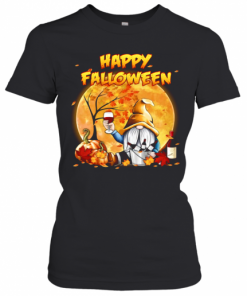Halloween Gnomes Drink Wine Pumpkin Maple Leaves Happy Falloween T-Shirt Classic Women's T-shirt