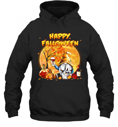 Halloween Gnomes Drink Wine Pumpkin Maple Leaves Happy Falloween T-Shirt Unisex Hoodie