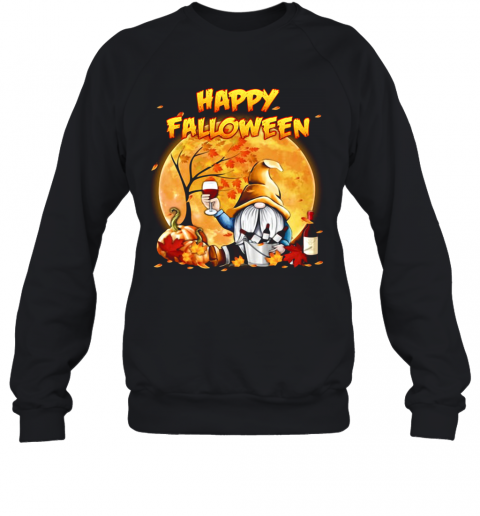Halloween Gnomes Drink Wine Pumpkin Maple Leaves Happy Falloween T-Shirt Unisex Sweatshirt
