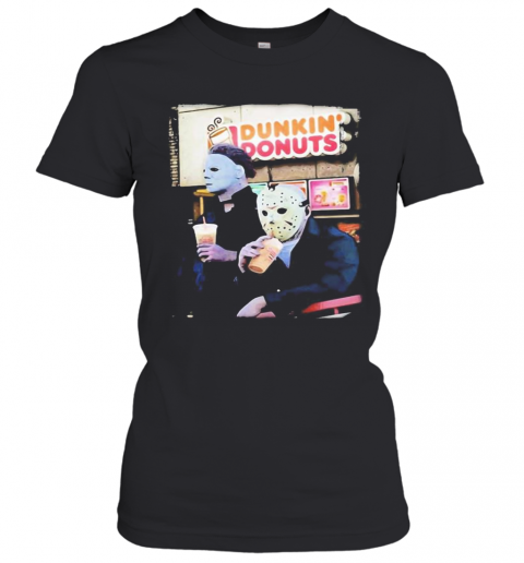 Halloween Horror Characters Drinking Dunkin Donuts T-Shirt Classic Women's T-shirt