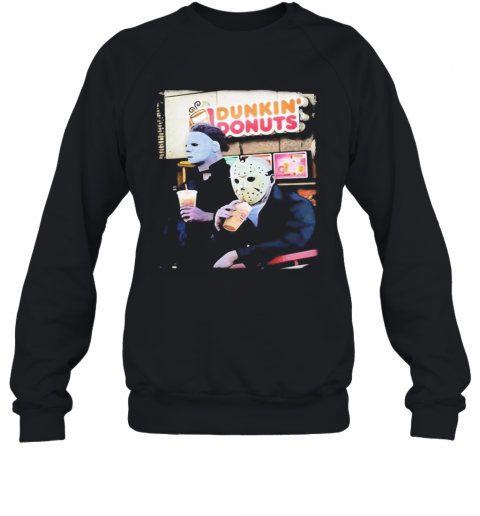 Halloween Horror Characters Drinking Dunkin Donuts T-Shirt Unisex Sweatshirt