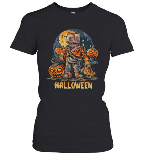 Halloween Night And Pumpkins Artwork Premium T-Shirt Classic Women's T-shirt