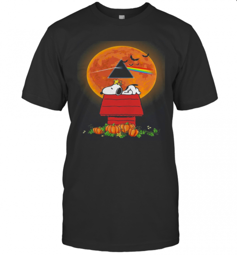 Halloween Snoopy And Woodstock Poster Pink Floyd Pumpkin Moon T-Shirt
