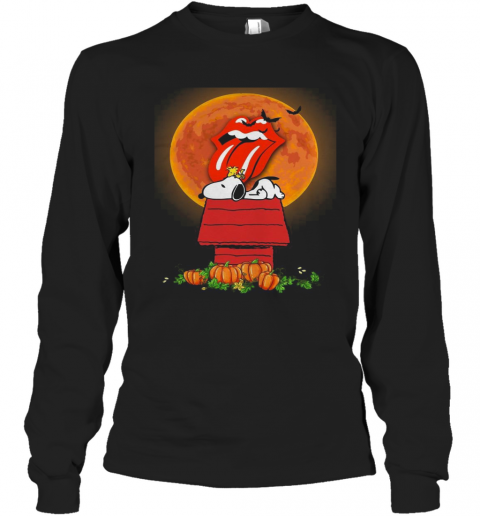Halloween Snoopy And Woodstock Poster The Rolling Stones Pumpkin Moon T-Shirt Long Sleeved T-shirt 